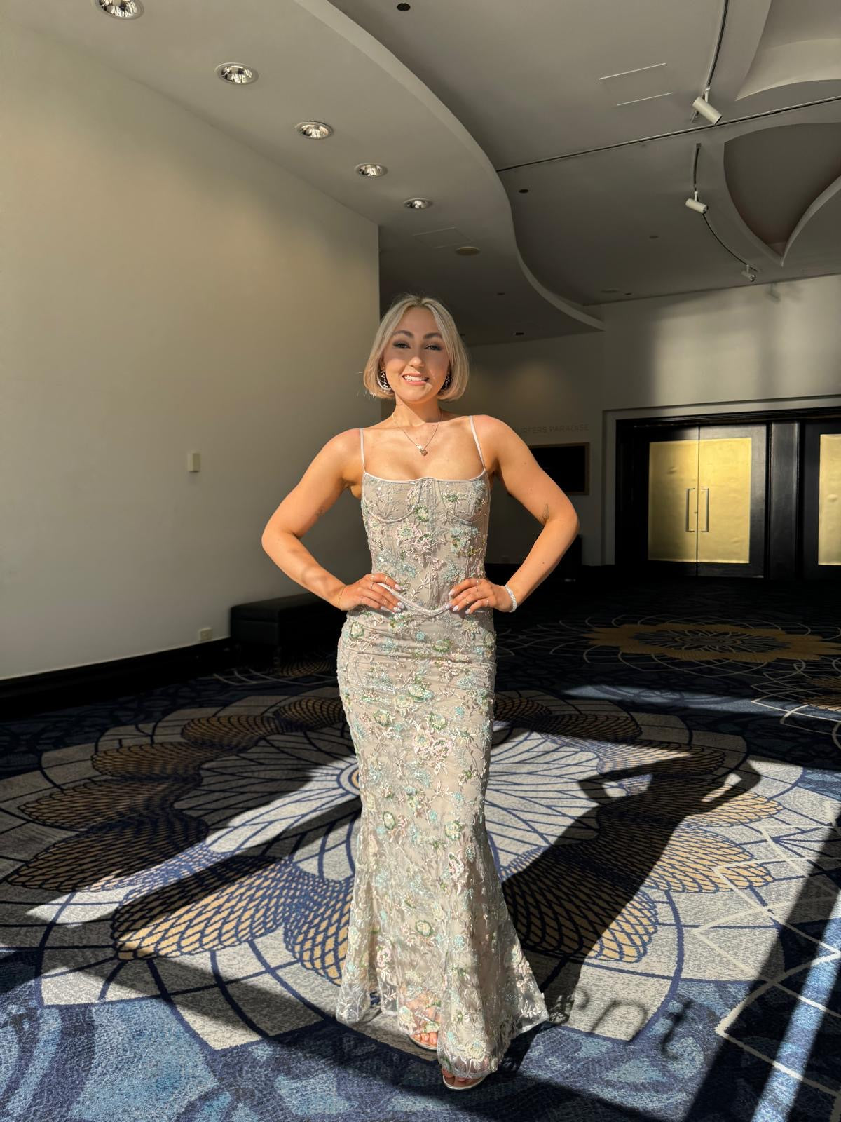 Floral beaded evening gown