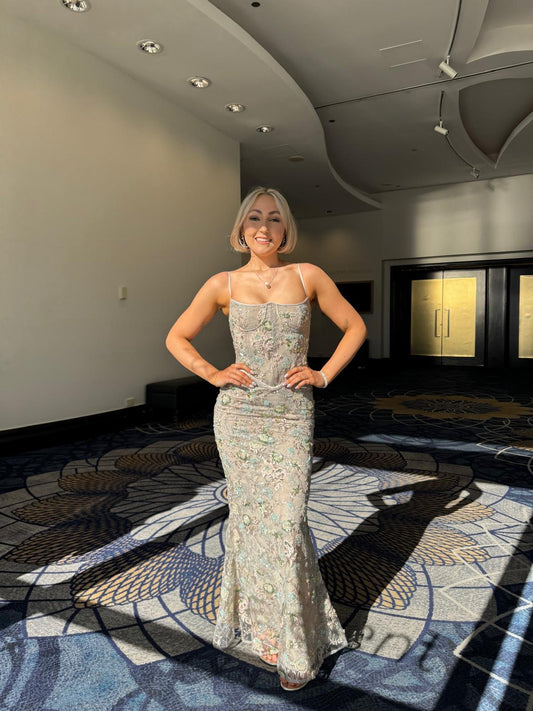 Floral beaded evening gown